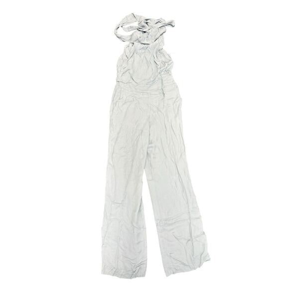 Reiss Adele Bow Back Jumpsuit Light Blue Viscose US 8 Open Back Draped Scarf - Picture 5 of 16